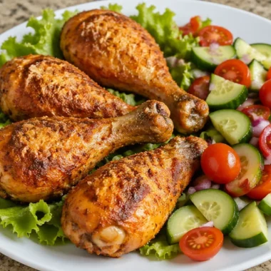Crispy chicken served with a fresh salad