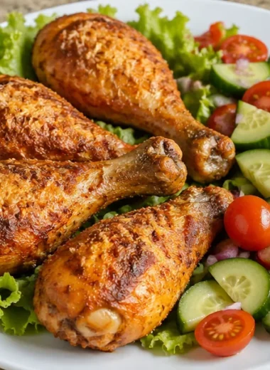 Crispy chicken served with a fresh salad
