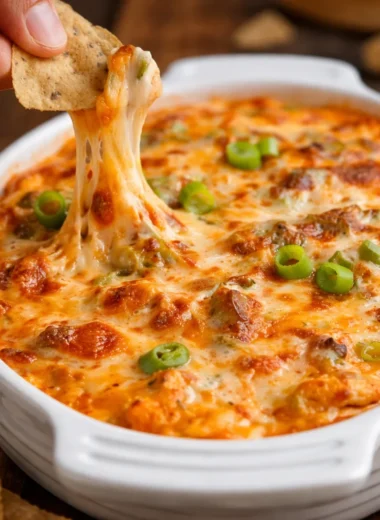 Delicious Buffalo Chicken Dip made with shredded chicken, cream cheese, and hot sauce.