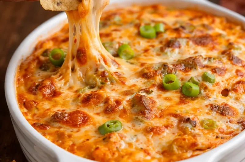 Delicious Buffalo Chicken Dip made with shredded chicken, cream cheese, and hot sauce.