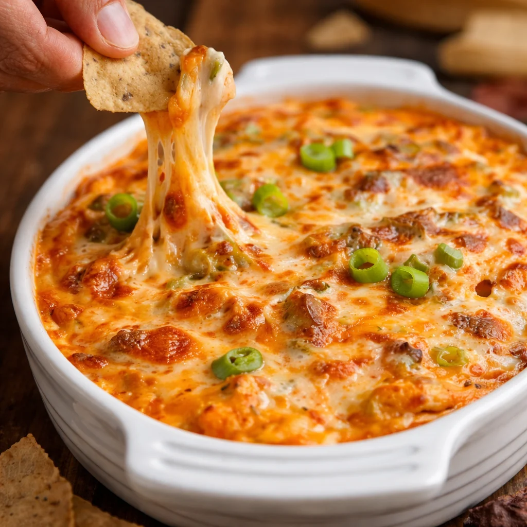 Delicious Buffalo Chicken Dip made with shredded chicken, cream cheese, and hot sauce.