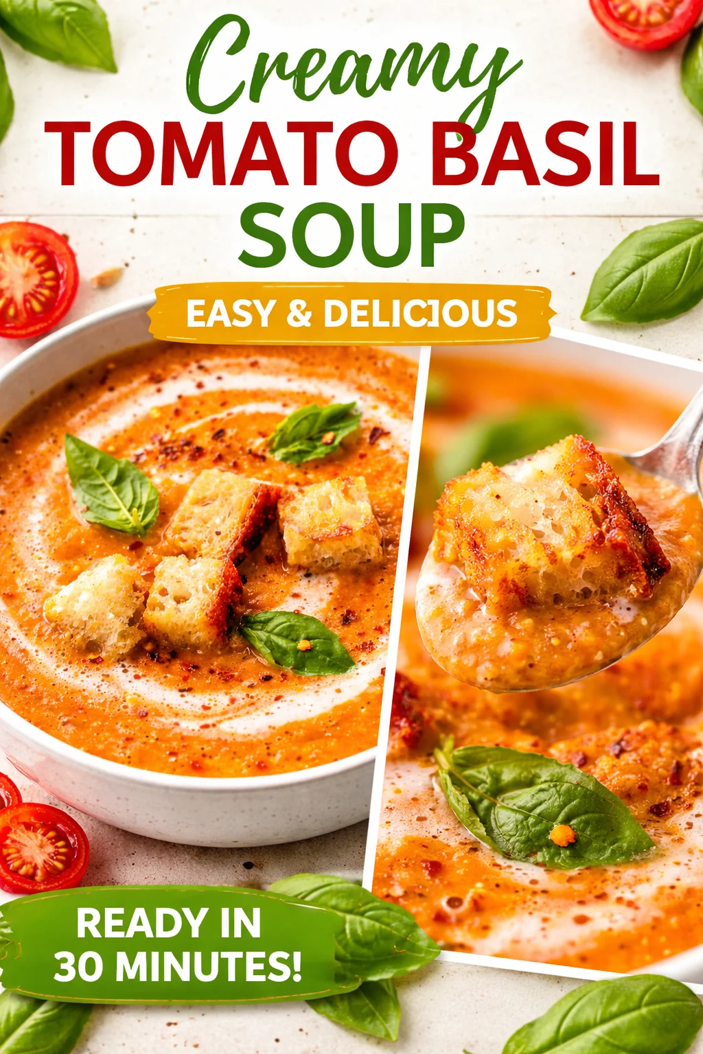 Creamy Homemade Tomato Soup With Crusty Bread