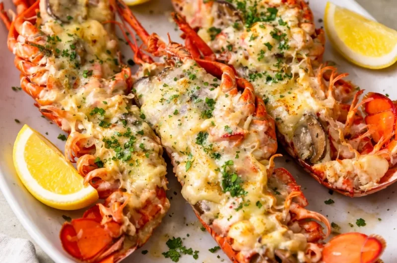 Creamy Lobster Thermidor served in lobster shells with a rich sauce.