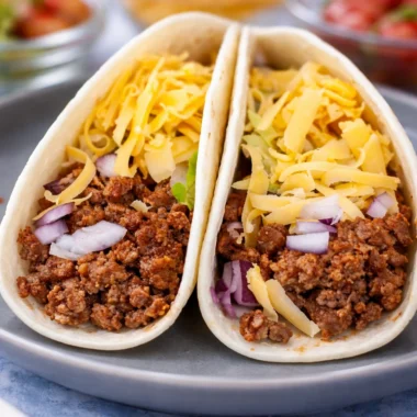 Delicious homemade taco meat recipe with ground beef and spices for tacos.