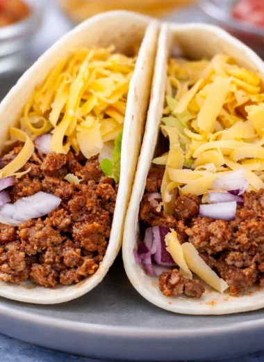 Delicious homemade taco meat recipe with ground beef and spices for tacos.