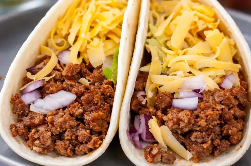 Delicious homemade taco meat recipe with ground beef and spices for tacos.