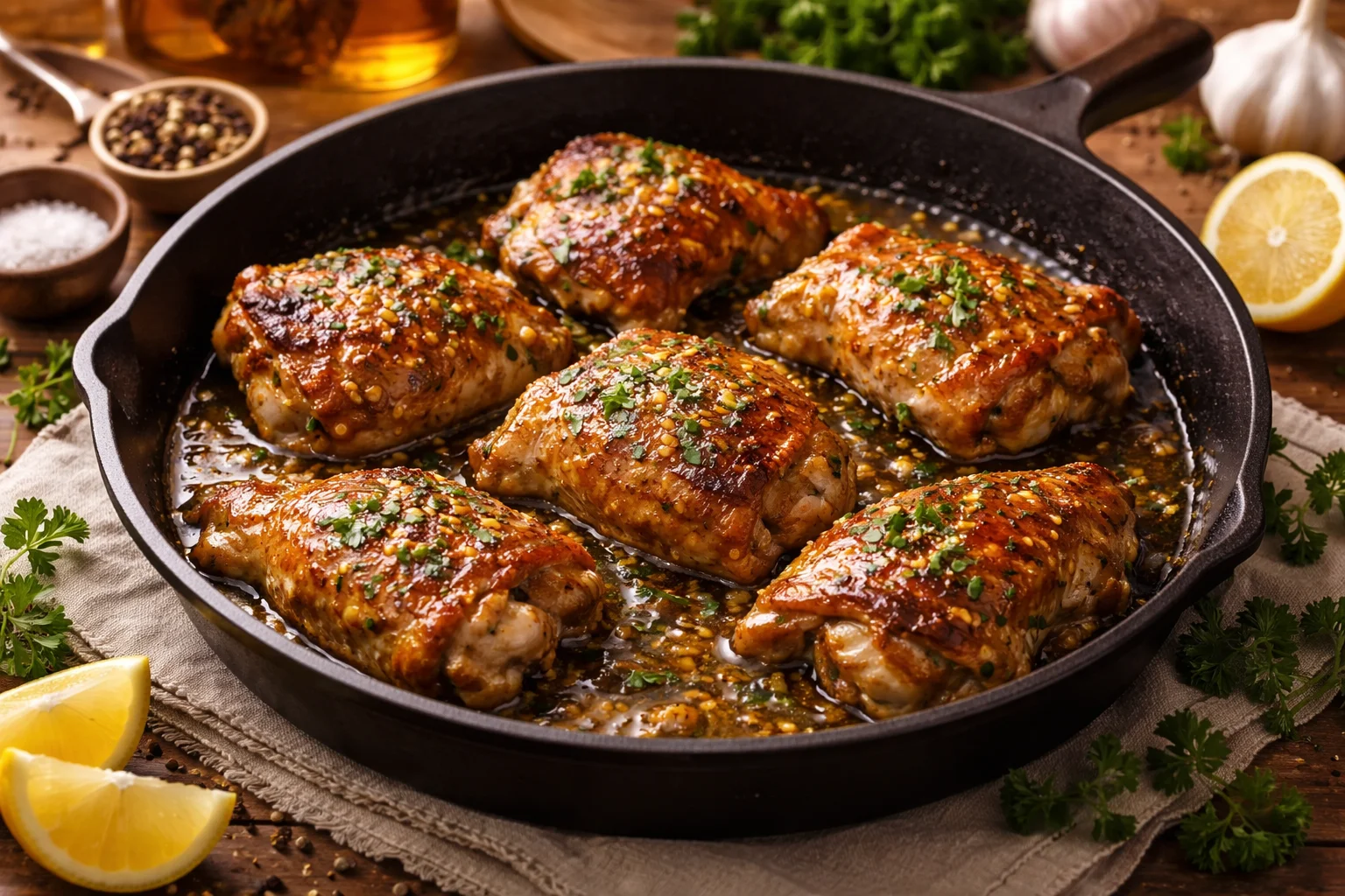 Deliciously Crispy Baked Chicken Thighs with Garlic Butter Sauce