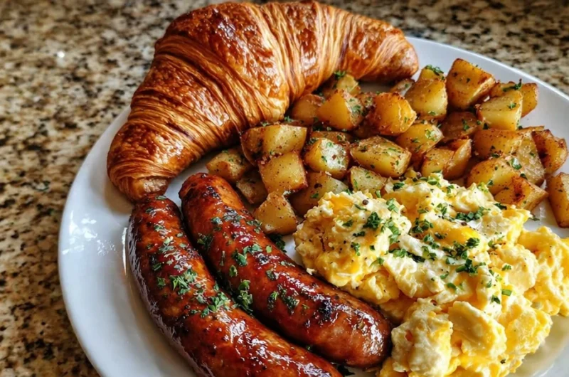 Golden breakfast plate feast showcasing a variety of delicious breakfast items.