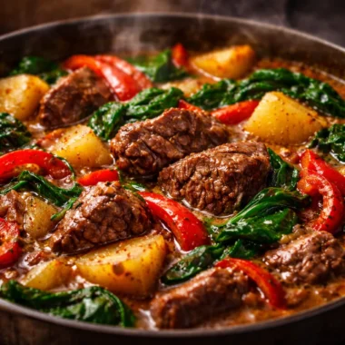 Delicious easy ground beef stew served in a bowl, perfect for family dinners.