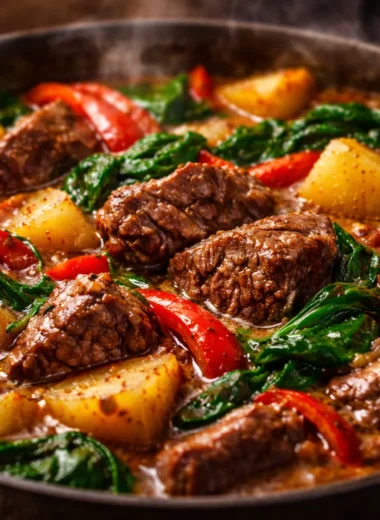 Delicious easy ground beef stew served in a bowl, perfect for family dinners.