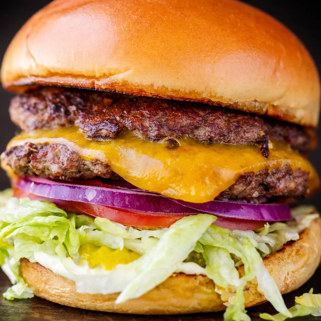 Delicious homemade Juicy Smash Burger cooked to perfection with crispy edges.