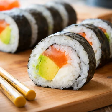 Easy sushi roll recipe at home with customizable ingredients and sushi rice.