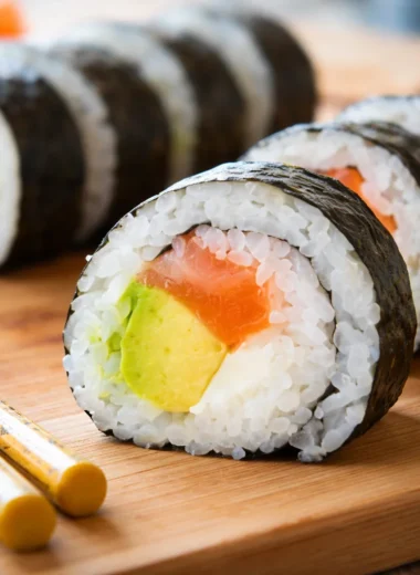 Easy sushi roll recipe at home with customizable ingredients and sushi rice.