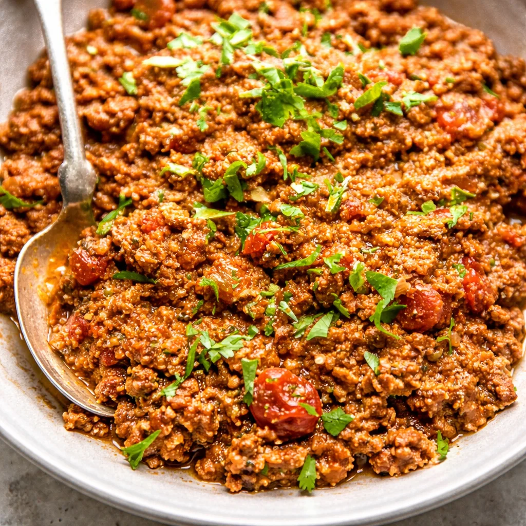 Delicious crockpot taco meat made with ground beef, salsa, and taco seasoning.
