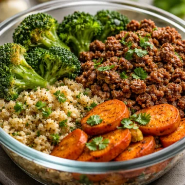 Easy ground beef meal prep bowls for busy weekdays with healthy ingredients