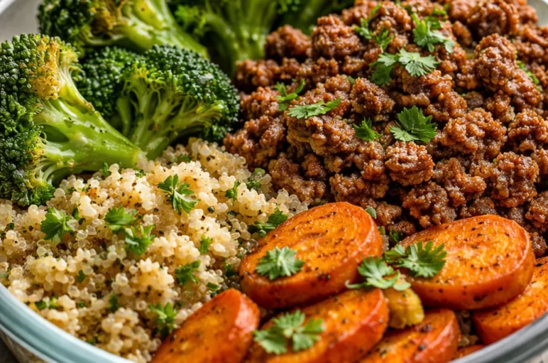 Easy ground beef meal prep bowls for busy weekdays with healthy ingredients