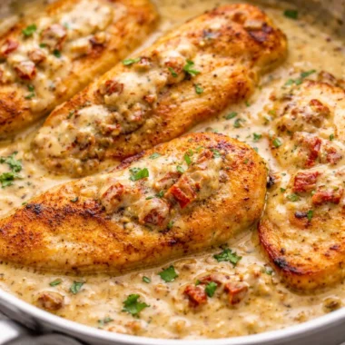Delicious Marry Me Chicken with creamy sun-dried tomato sauce served on a plate.