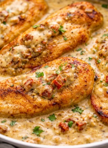 Delicious Marry Me Chicken with creamy sun-dried tomato sauce served on a plate.