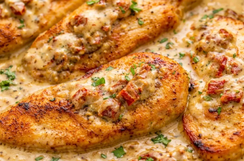 Delicious Marry Me Chicken with creamy sun-dried tomato sauce served on a plate.
