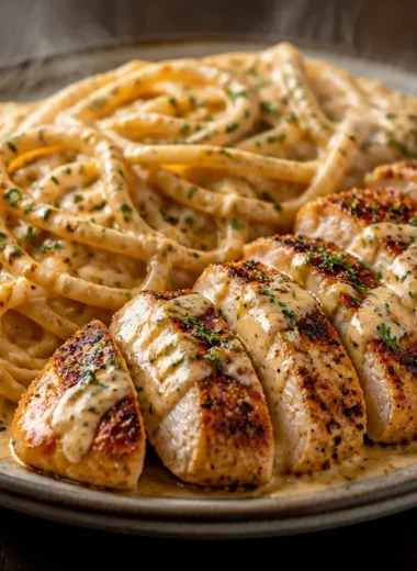 Delicious Cajun Chicken Pasta with a creamy sauce ready to serve.