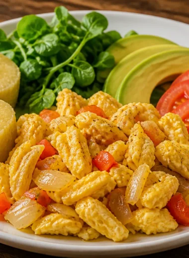 Creamy Ackee and Scrambled Eggs served on a plate