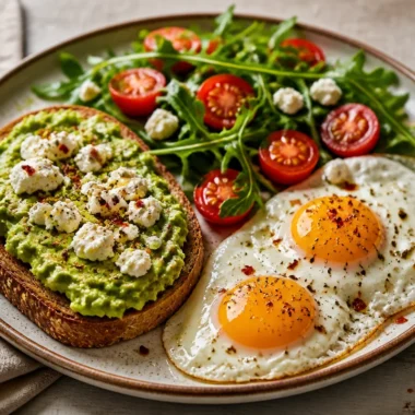 Creamy avocado and eggs breakfast plate for a nutritious morning meal.