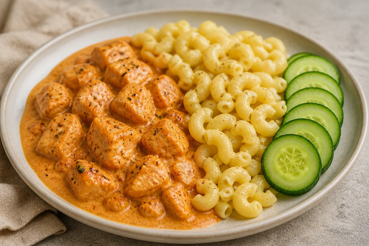 Creamy Chicken Pasta With Cucumber Bites