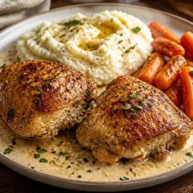 Creamy Garlic Chicken Platter with fresh herbs and delicious sides