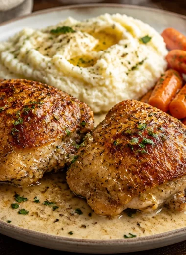 Creamy Garlic Chicken Platter with fresh herbs and delicious sides