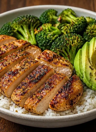 Crispy Chicken Broccoli Rice Bowl with vibrant vegetables and rice