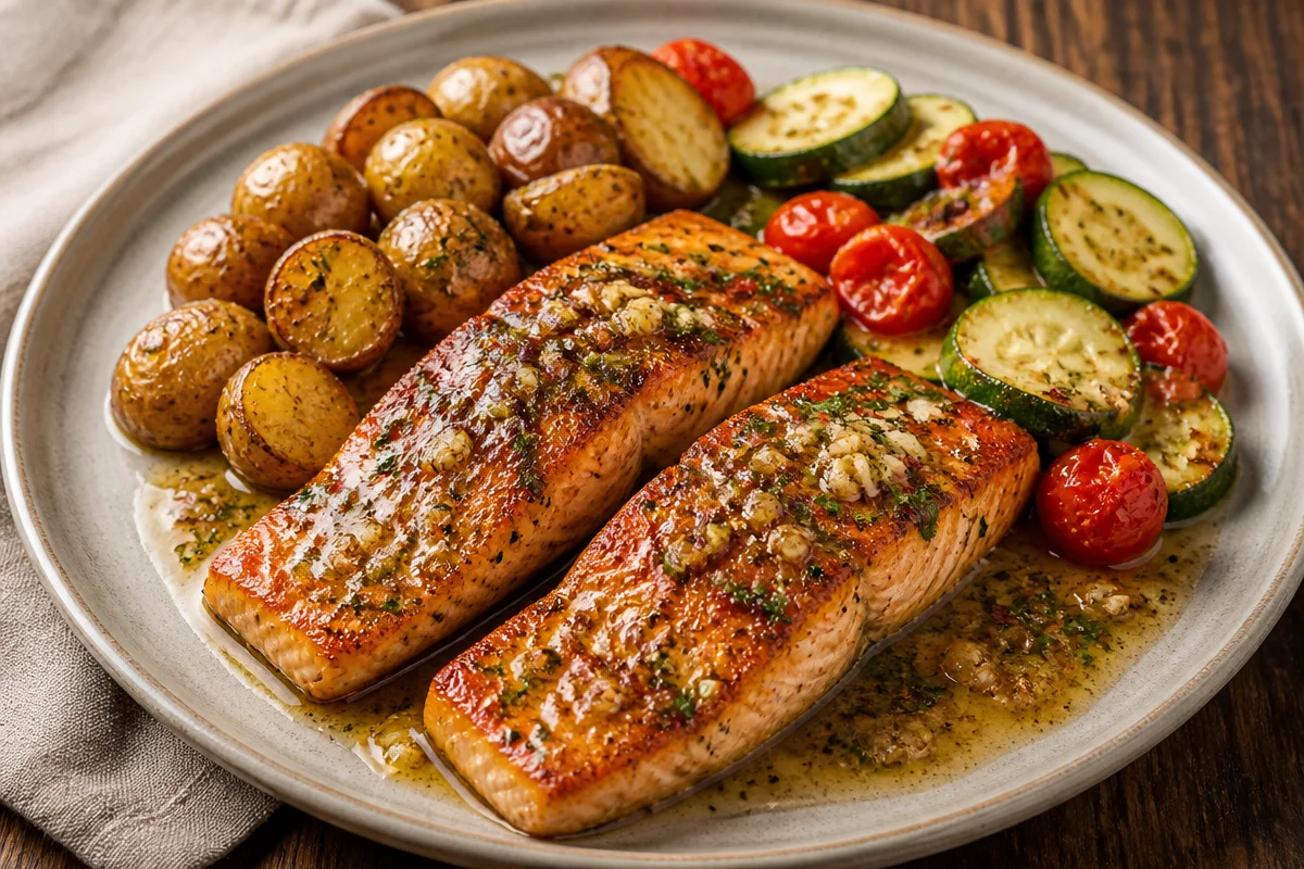 Crispy Garlic Butter Salmon Plate