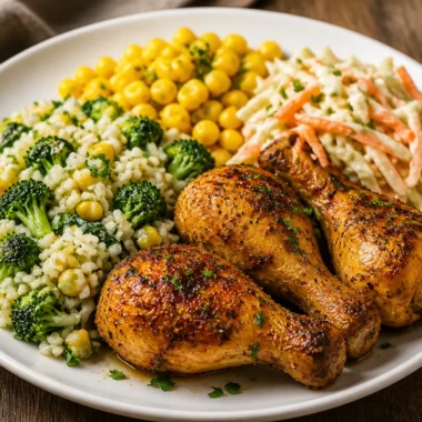 Crispy Garlic Herb Chicken Plate garnished with fresh herbs