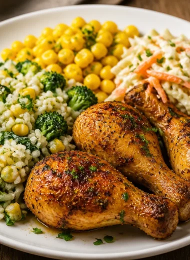 Crispy Garlic Herb Chicken Plate garnished with fresh herbs