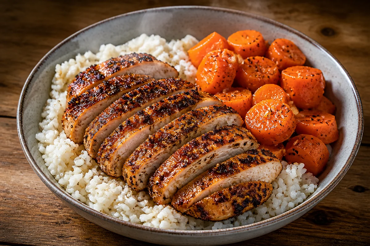 Crispy Garlic Pepper Chicken Rice Bowl