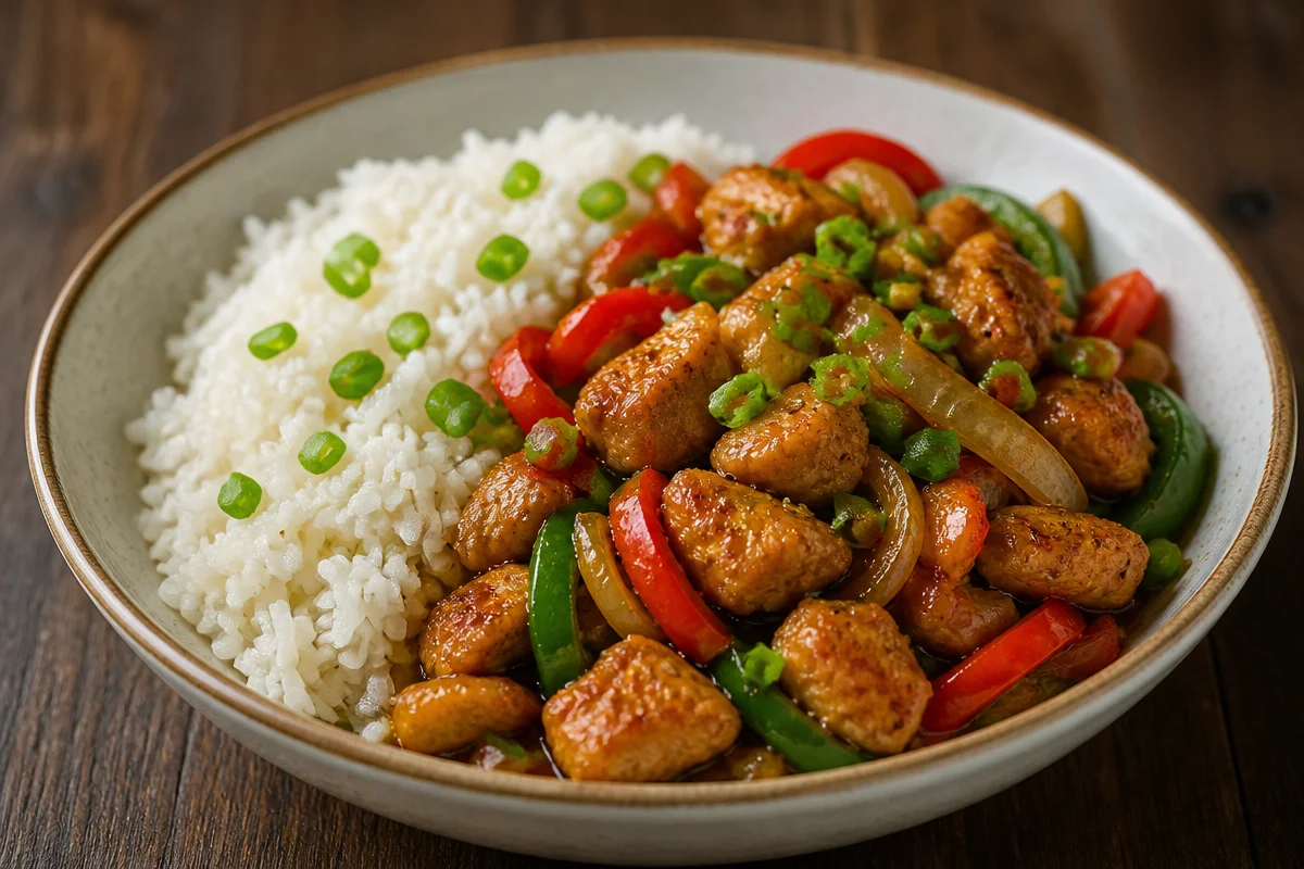 Crispy Pepper Chicken Stir-Fry Rice Bowl