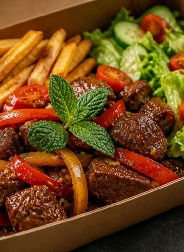Crispy Pepper Steak & Fries Box served with fresh ingredients and vibrant flavors