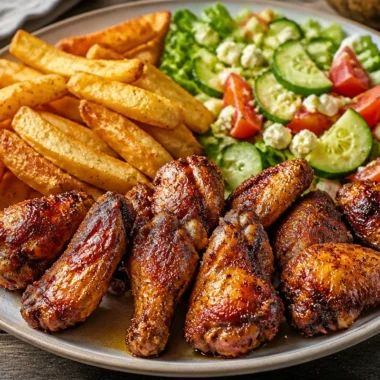 Delicious and easy grilled chicken wings garnished with herbs