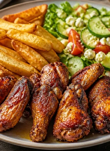 Delicious and easy grilled chicken wings garnished with herbs