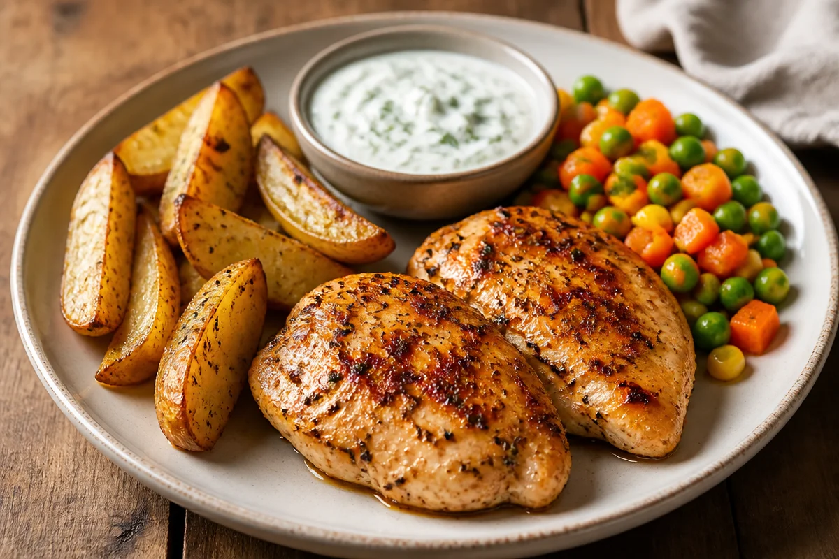 Golden Herb-Grilled Chicken With Potato Wedges
