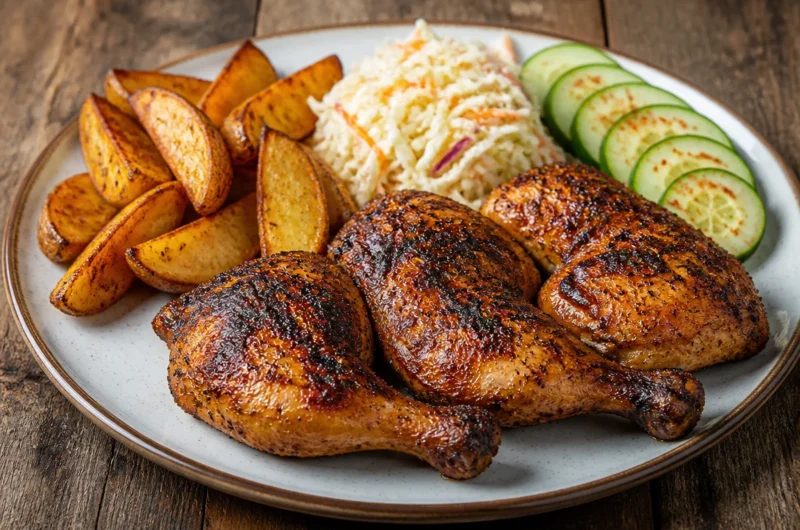 Delicious grilled chicken served with crispy roasted potatoes