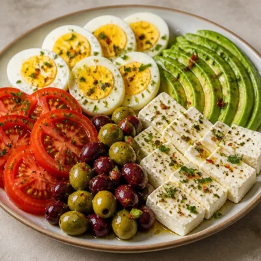 Herbed Mediterranean Protein Plate with fresh herbs and colorful ingredients