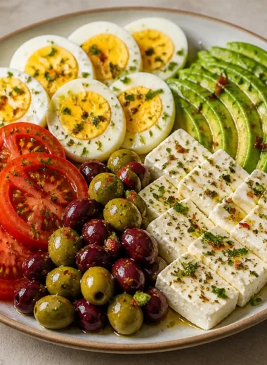 Herbed Mediterranean Protein Plate with fresh herbs and colorful ingredients