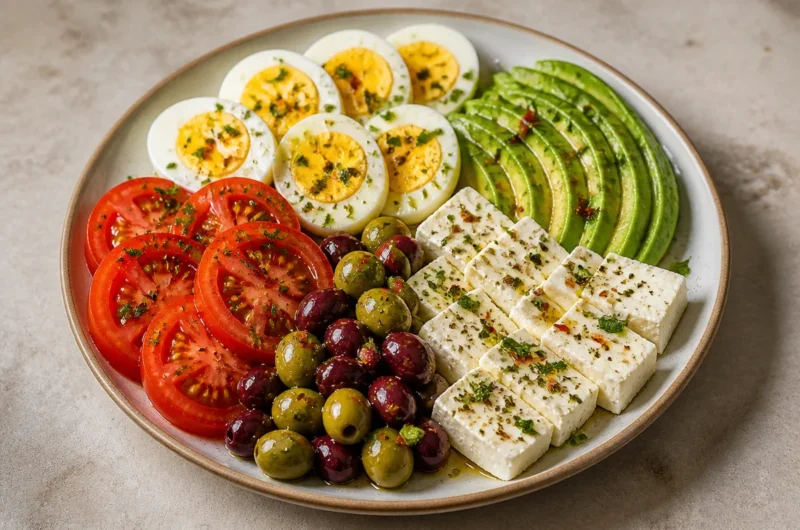 Herbed Mediterranean Protein Plate with fresh herbs and colorful ingredients