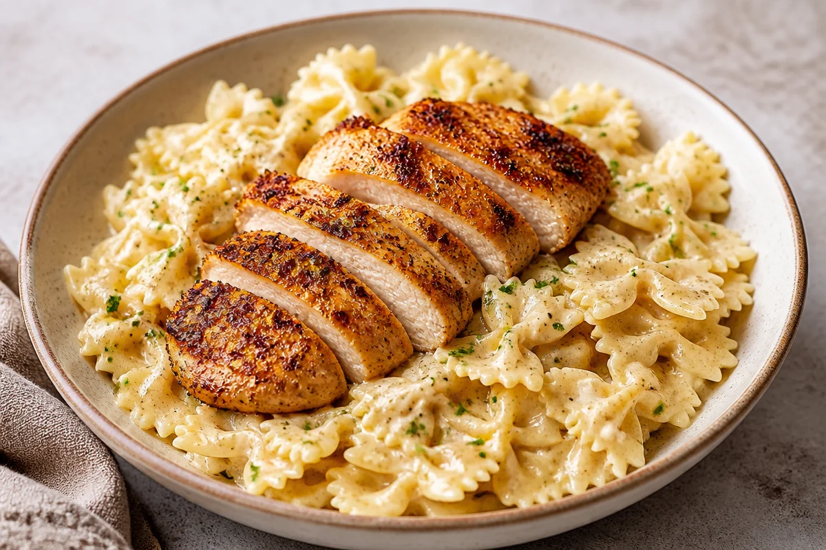 One-Pan Chicken Alfredo Bowtie Pasta