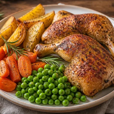 Delicious Roasted Herb Chicken Plate garnished with fresh herbs and served with sides.