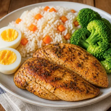 Savory herb chicken rice plate with fresh herbs and spices