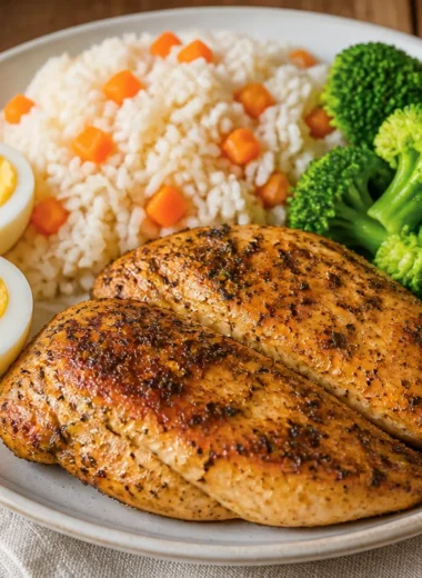 Savory herb chicken rice plate with fresh herbs and spices
