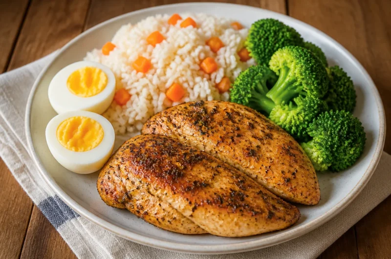 Savory herb chicken rice plate with fresh herbs and spices