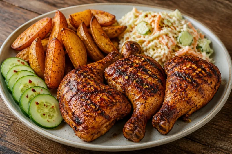 Smoky Grilled Chicken Platter with fresh vegetables and aromatic herbs