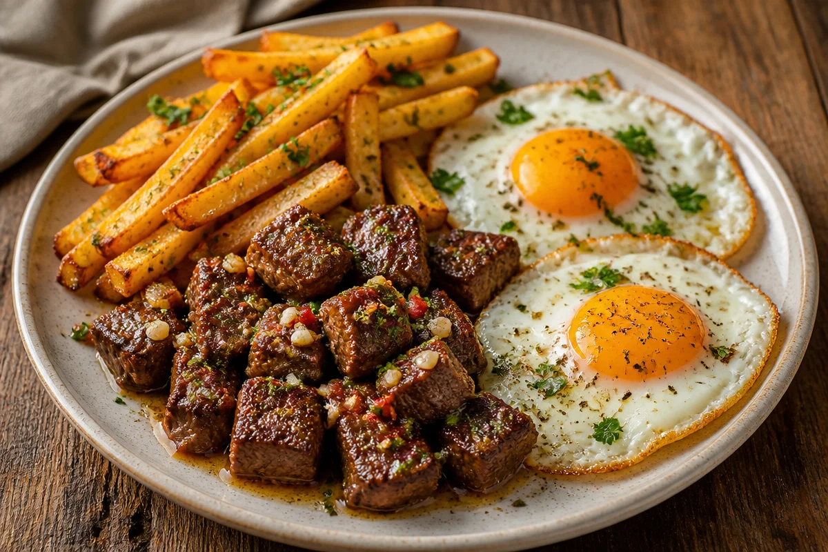 Steak and Eggs with Golden Fries